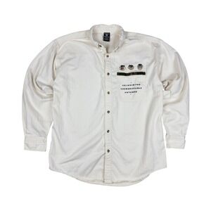 Vtg Warner Bros Tasmanian Devil Button Up‎ Shirt Men's Medium White Looney Tunes